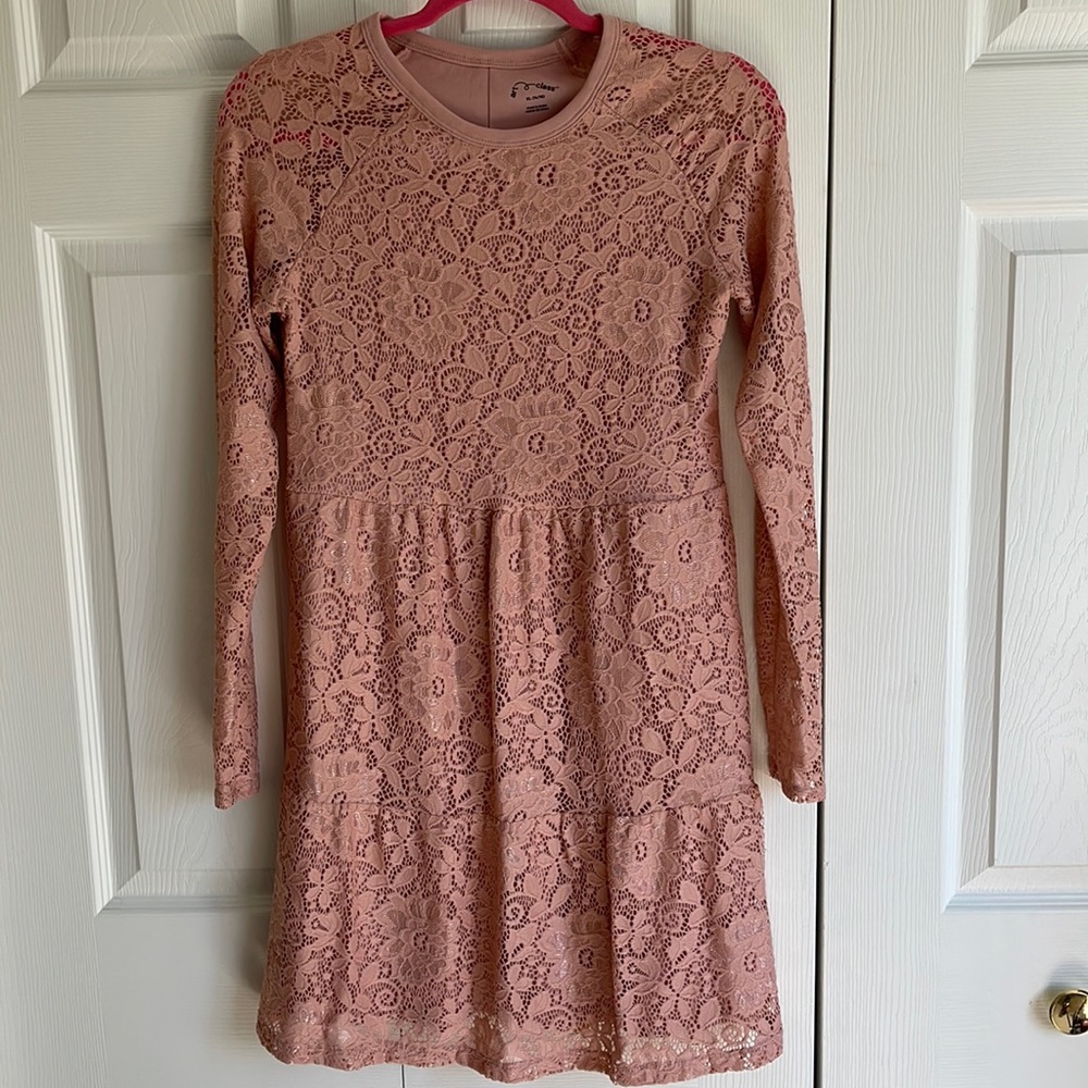 Art class dress rose colored girls dress size 14/16  lace overlay